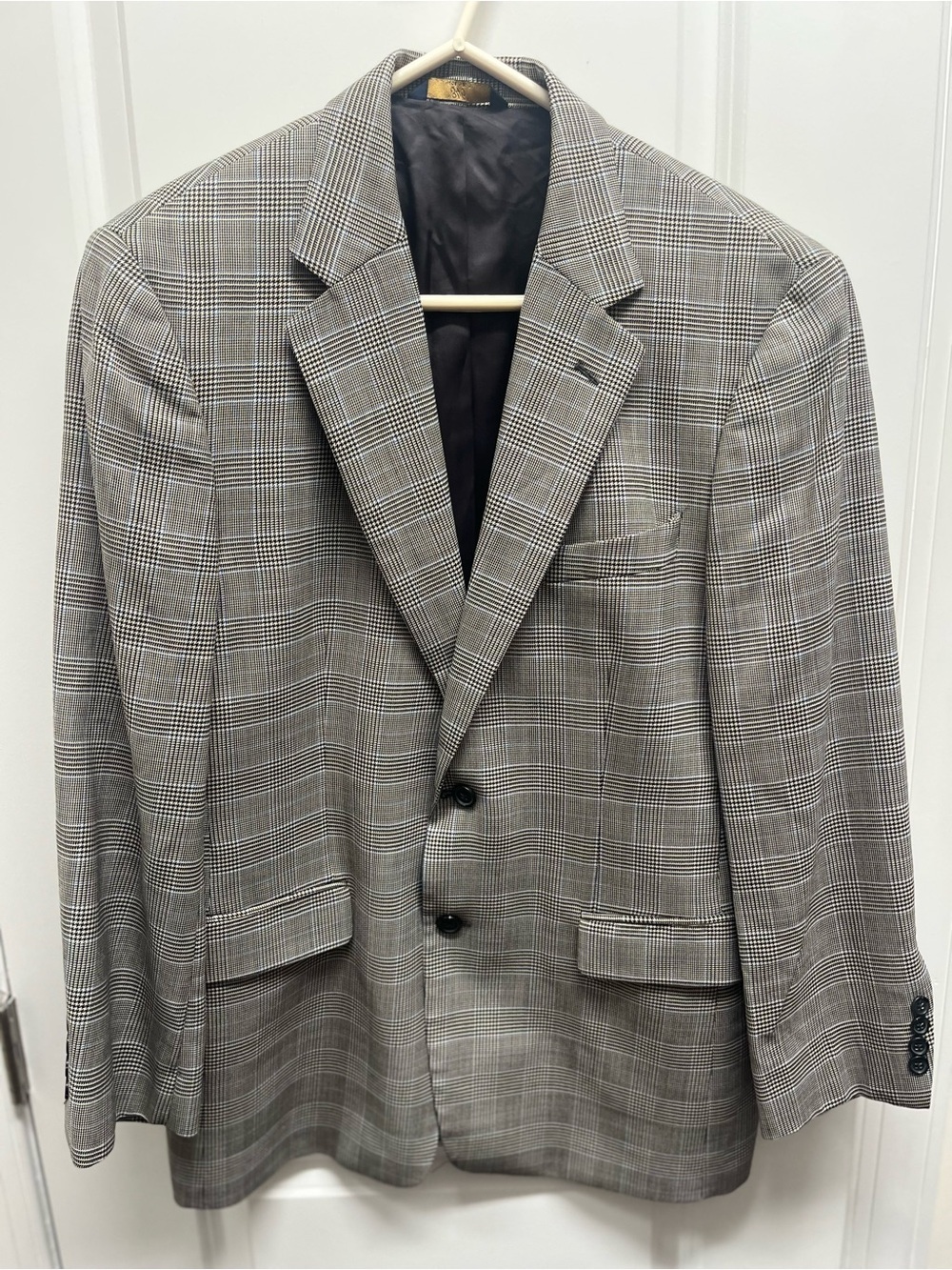 Brooks Brothers 346 Mens 40R Wool Plaid Blazer Suit Jacket Gray Blue Glen Plaid